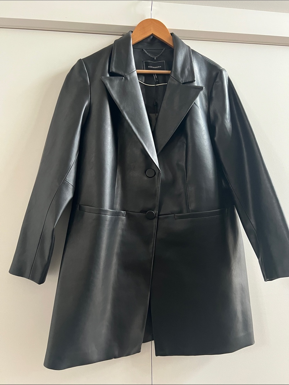NWT BCBGMaxAzria Black Vegan Leather Coat